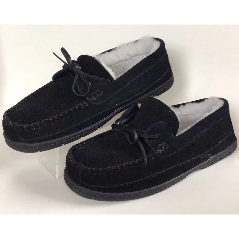 NEW LANDS’ END Men's Fuzzy Lined Lace Up Moccasin Slippers/Shoes (Size 9 M)